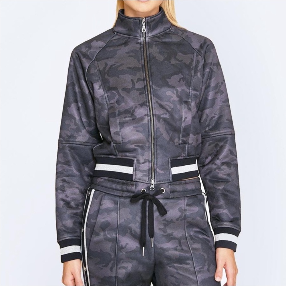 Veronica Beard Black Camouflage Bomber Jacket